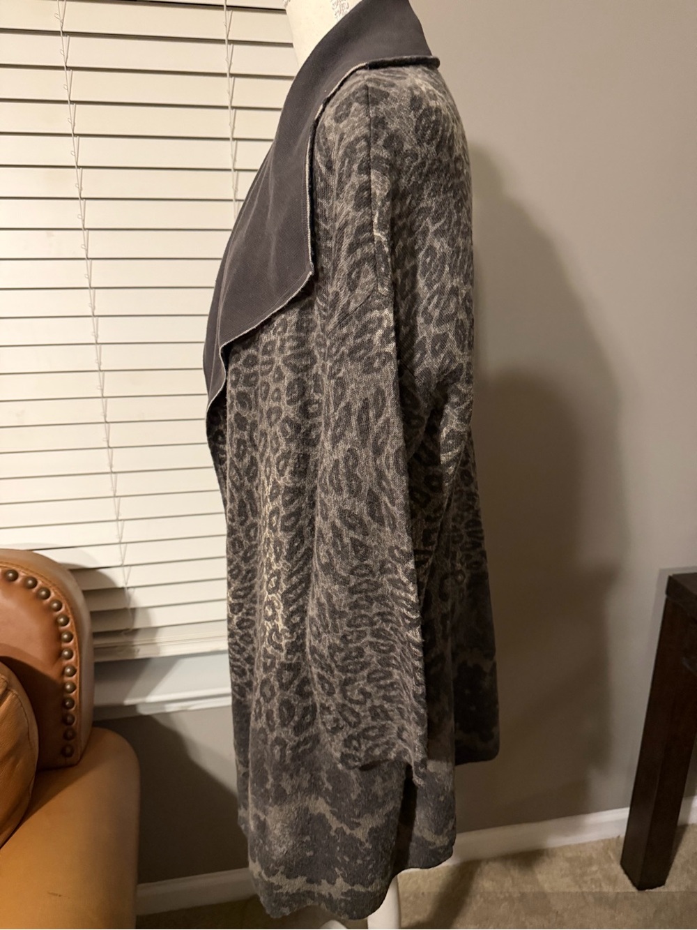 Beautiful Soft Surroundings Charcoal Leopard-Print Open Cardigan - Picture 2 of 3